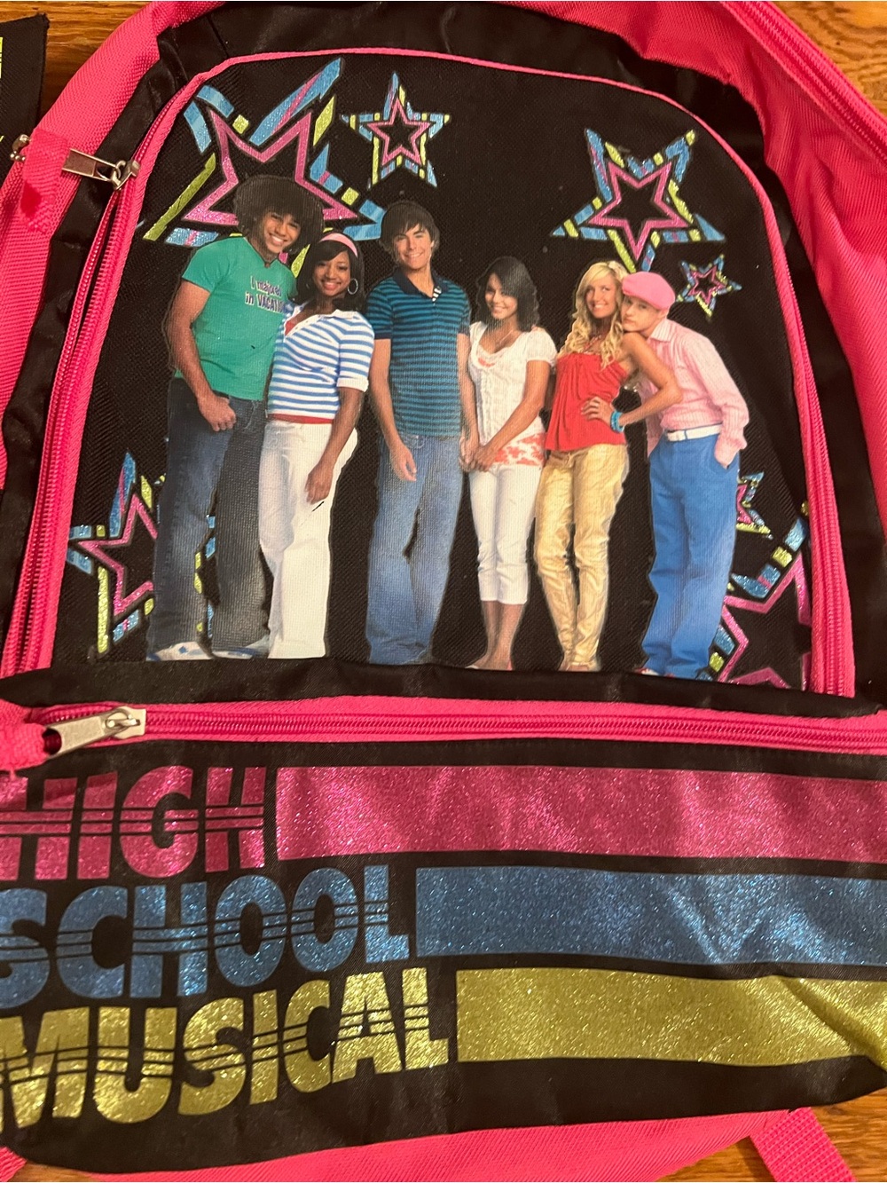 Disney High School Musical Cast Backpack School Bag Glitter Striped Pink Y2K